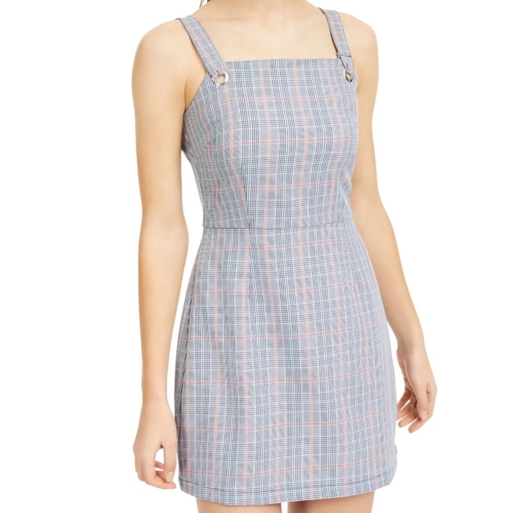 FISHBOWL | Womens Navy Plaid Sleeveless Square Neck Short Dress Juniors